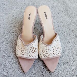 L’AGENCE Armande Crochet Suede Mule Heels Neutral Size 9.5 New